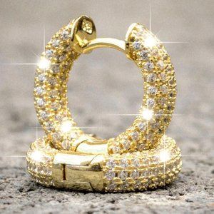 Gorgeous iced-out 14K Gold plated Small Round CZ Huggie Hoop Earrings